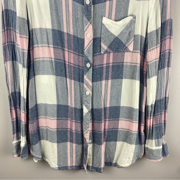 Beachlunchlounge Pink Blue Plaid Rayon Button Down Shirt XS - Picture 4 of 12